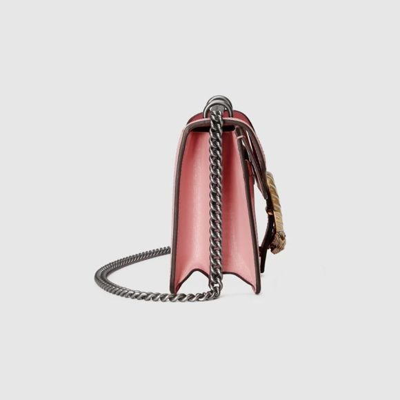 Gucci Horsebit Shoulder Bag Dark Red Pink Antique Gold Tiger Head Leather - Picture 3 of 6